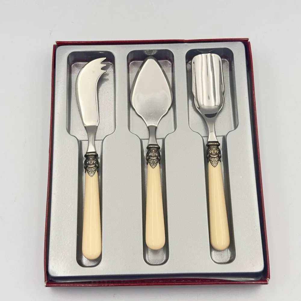 Vintage Inox 18/10‎ Italy Napoleon Ivory Appetizer Cheese Serving Set 3 Pc. New